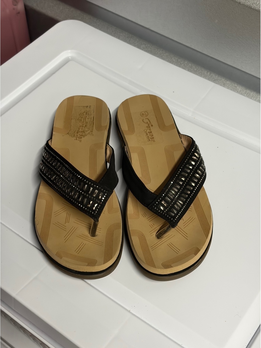 Dr. Scholl's Black Beaded Thong Sandals Size 8